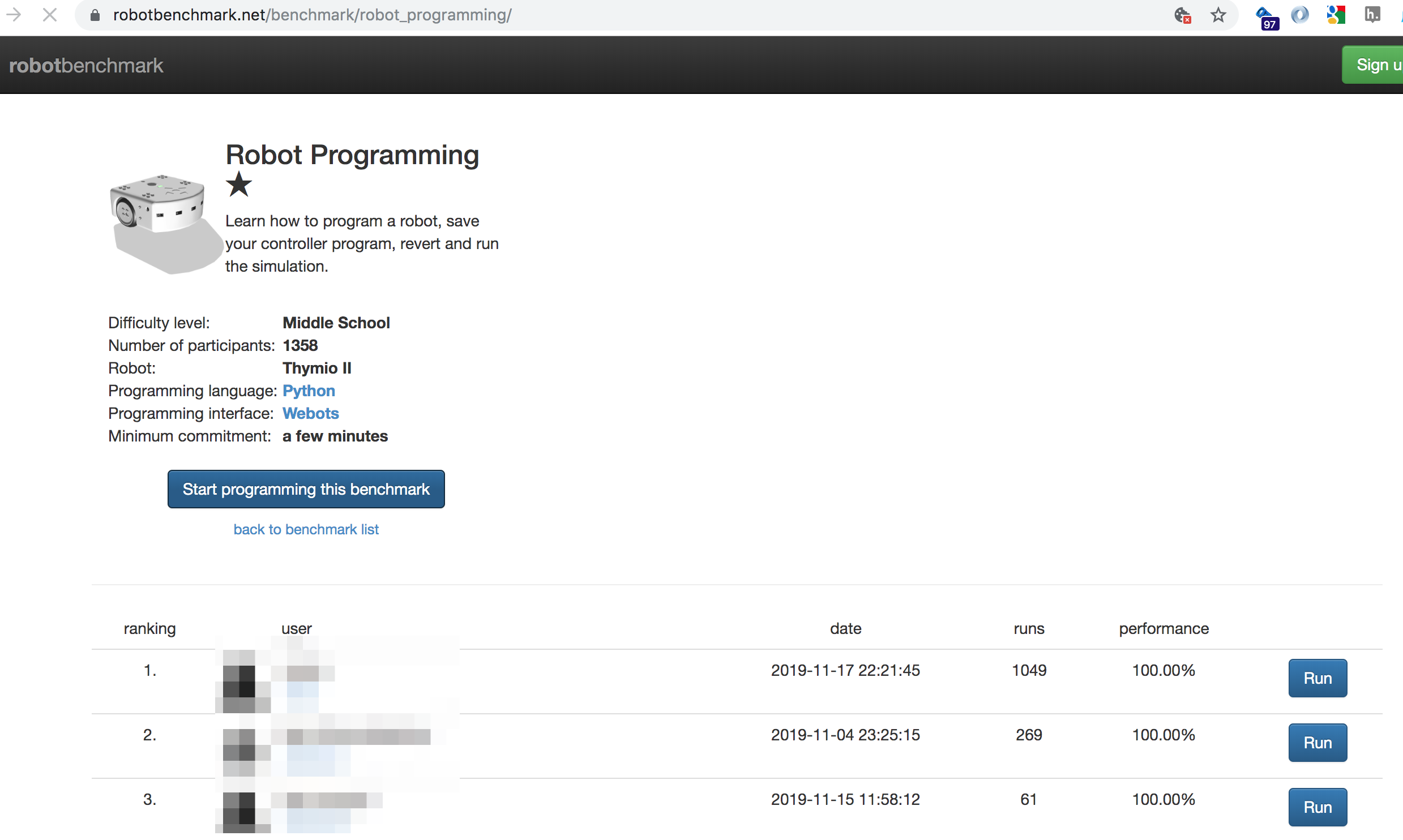 Robotbenchmark / webots online competition and simulation server